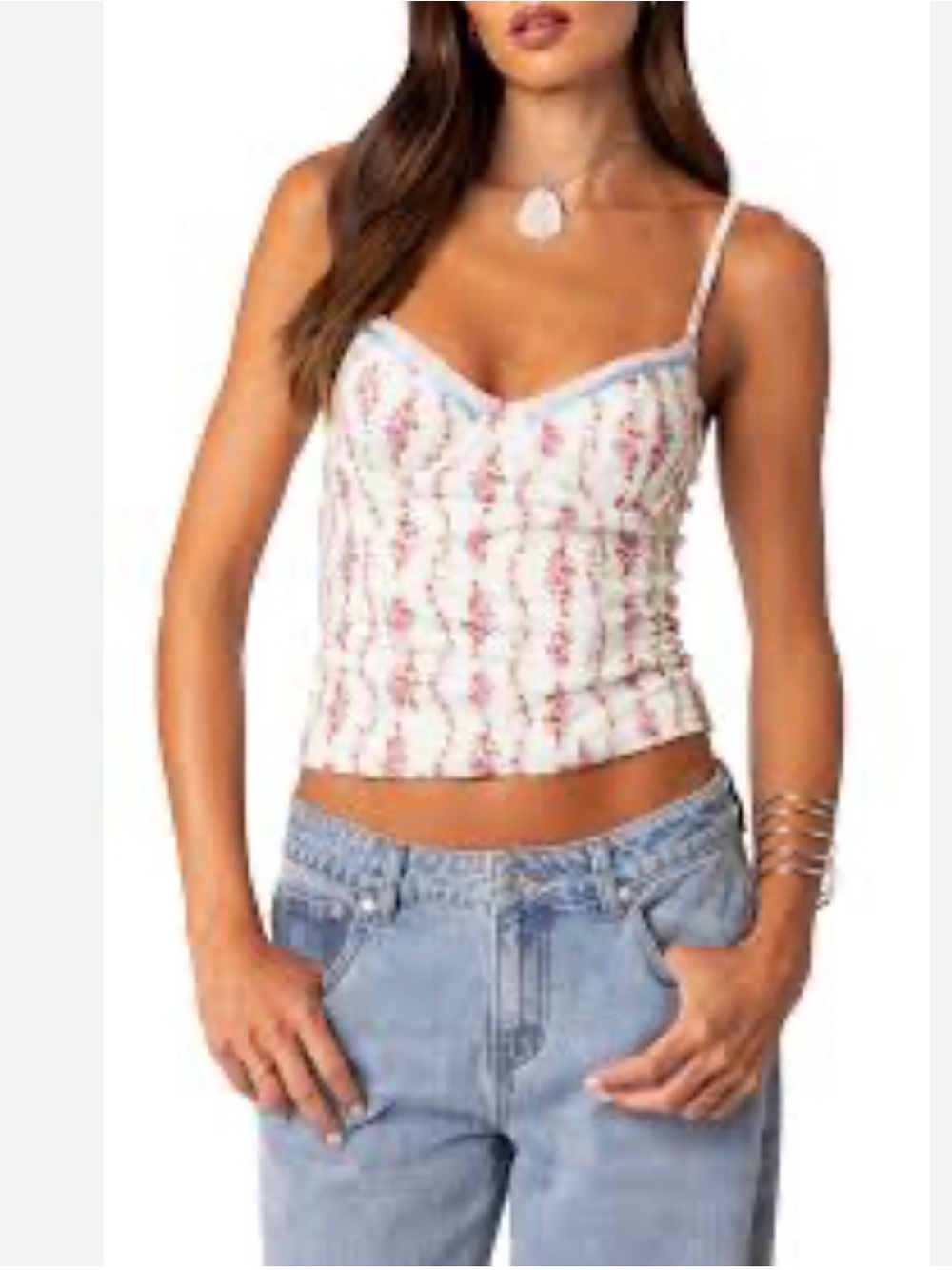Edikted White Cami with Pink Floral Print